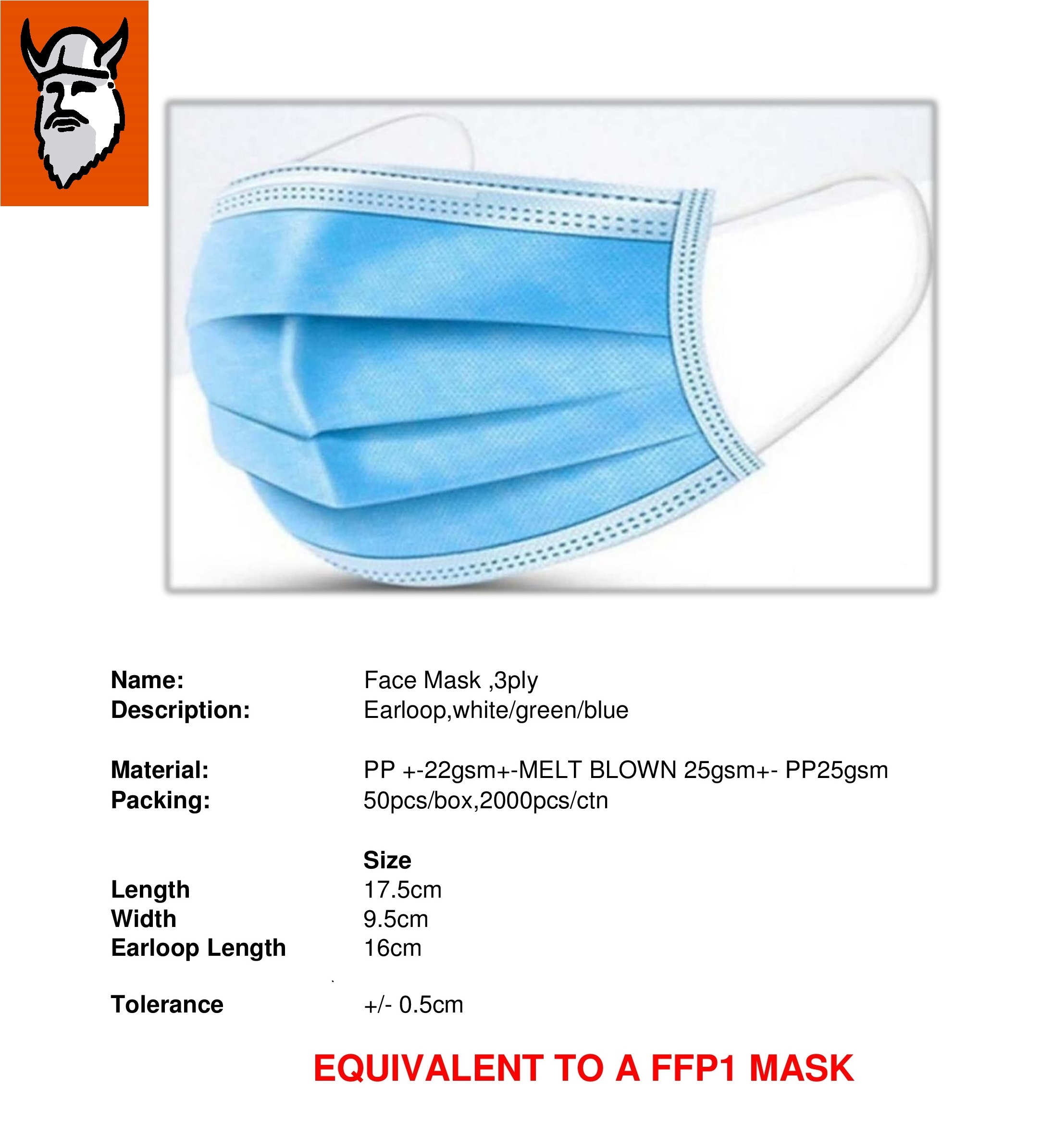 Christensen  Surgical Masks (Face Masks) 3 PLY