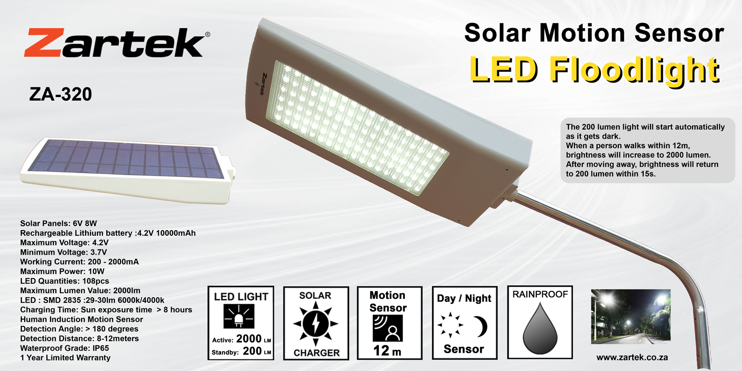 ZarteK SMART Outdoor Solar Motion Sensor LED Floodlight 