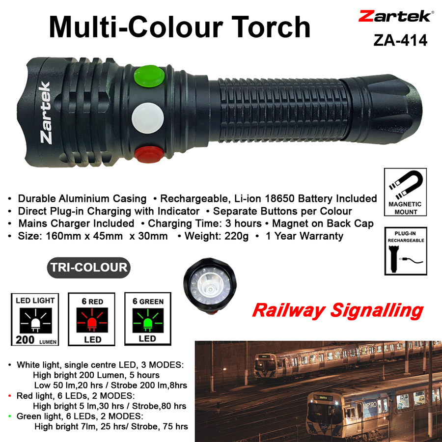 ZarteK Rechargeable LED Multi-Colour Flashlight tri colou