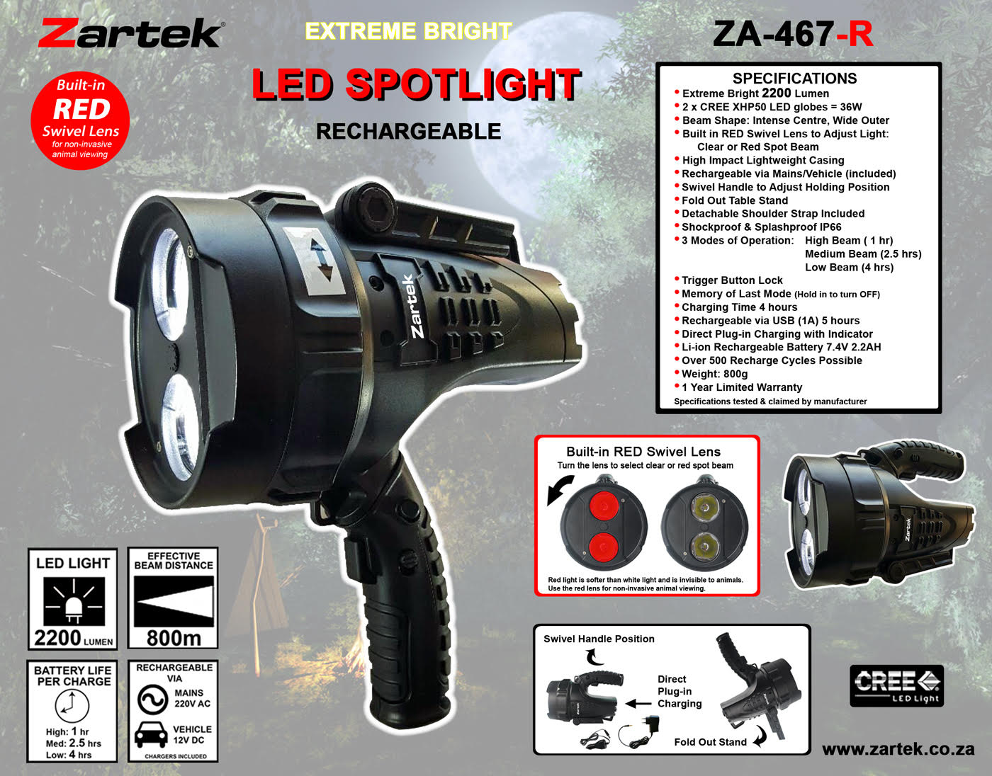 ZarteK Rechargeable LED Spotlight ZA-467R